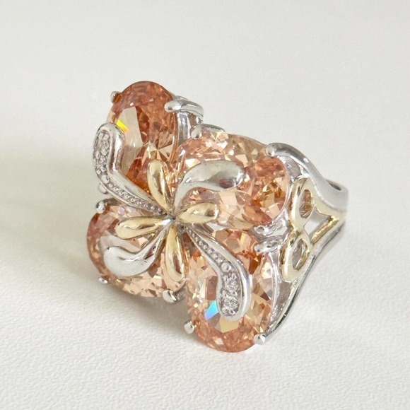 SETA 925 Sterling Silver Huge Clear & Orange CZ Chunky Statement Ring Size 11 - Picture 10 of 15